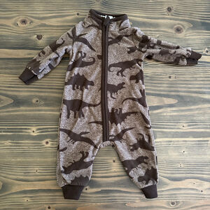 Baby Carter’s Dinosaur Fleece Footie 6M Brown Beige Infant Sleepwear Zip up